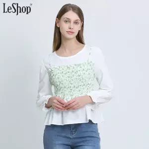 [르샵(LeShop)] 배색 스모킹 뷔스티에 블라우스 (택가격: 89000원)