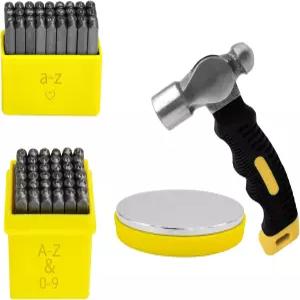 65Pcs 금속 스탬핑 키트 1/8 3mm 글꼴 대문자 및 소문자 숫자 펀치(A-Z a-z 0-9 Love)+스틸 블록+금속 해머
