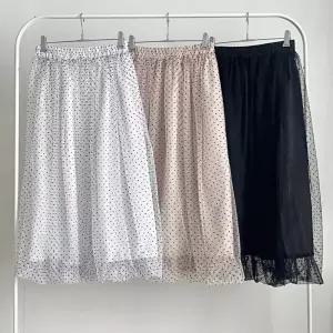 [옷자락] 여성 도트 레이어드 쉬폰 퍼프 여름 롱스커트