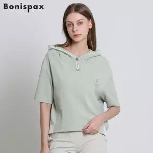 [보니스팍스(Bonispax)] 뒤 레터링 자카드 배색 후드 티셔츠 (택가격: 159000원)