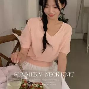 핫핑 [아방실루엣/쾌적] 르브이 브이넥 반팔니트티