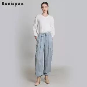 [보니스팍스(Bonispax)] 밑단 스트링 와이드 카고팬츠 (택가격: 159000원)