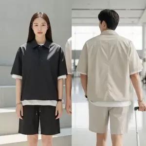[하프클럽/]커플 아노락 반바지 세트 추리닝 트레이닝세트 등원룩