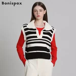 [보니스팍스(Bonispax)] 스트라이프 카라 니트 베스트 (택가격: 98000원)