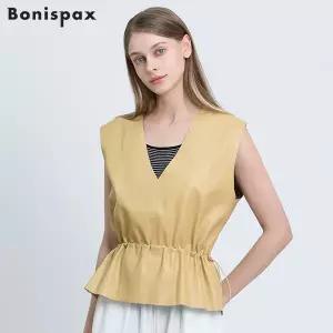 [보니스팍스(Bonispax)] 브이넥 스트링 레더 베스트 (택가격: 119000원)
