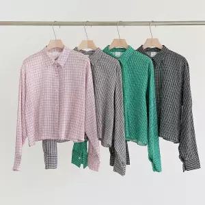 [옷자락] 여성 여름 얇은 체크 크롭 박스핏 면 셔츠