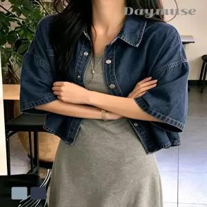 [모어오브]픽스 데님 셔츠 자켓 반팔 청 아우터
