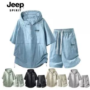 JEEP SPIRIT 남성 여름 냉감 후드 반팔 세트 루즈핏 트레이닝복