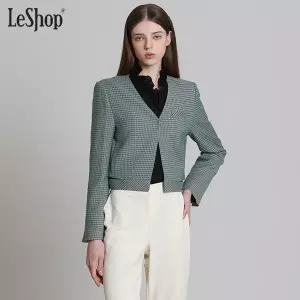 [르샵(LeShop)] 옆트임 브이넥 크롭체크 자켓 (택가격: 179000원)