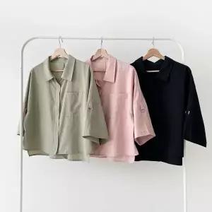 여성 마원단 주머니 SS 2WAY 카라넥 집업 8부 롱슬리브 재킷