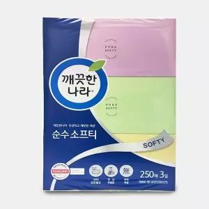 곽티슈 화장 대 실 거실 순수 소프티 250매 3입