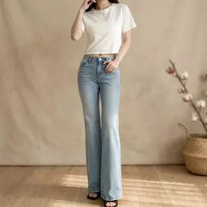 여성 로우라이즈 부츠컷 데님팬츠 여름용 캣워싱