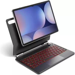 탭 S10+/ S9+/ S8+/ S7+/ S7 FE 12.4 7색 백라이트 무선 블루투스 매직 키보드 케이스 커버 스탠드