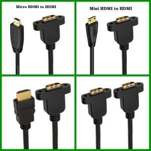 1m 30cm 마이크로 HDMI 호환 남성-미니 소형 여성 확장 커넥터 나사 잠금 패널 마운트 HD AV 카메라 케이블