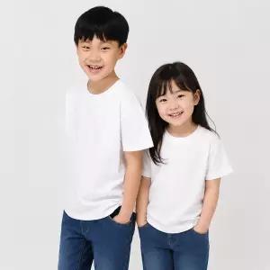 아동 흰색 면 반팔 티셔츠 기본 주니어 남여 초등학생