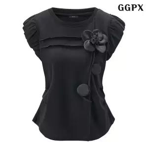 (백화점상품)GGPX 플라워 패치 캡소매 셔링 반팔 티셔츠 (GQBLW023D)122409
