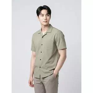 [하프클럽/BY파크랜드]카키 나일론 스판 솔리드 반팔셔켓-A6CS2310049A