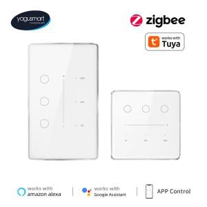 Yagusmart Zigbee 3 Gang Dimmer 전등 스위치 Tuya 스마트 라이프 원격 제어와 함께 작동 미국 EU 표준 백