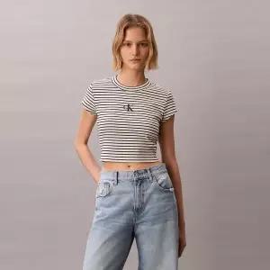 캘빈클라인 진 CALVIN KLEIN JEANS 여성 스트라이프 모노로고 베이비립 티47F833G