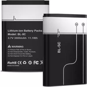 2팩 BL-5C 배터리 3.7V 충전식 3000mAh 가정용 라디오 BT 스피커 카메라용 고용량 교체