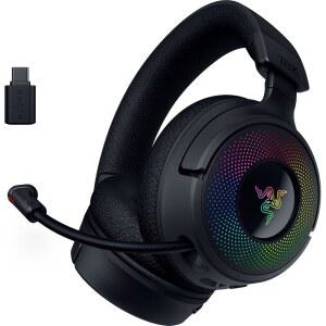 eAj 크라켄 V4 무선 게이밍 헤드셋: 2.4GHz, 블루투스, USB - 슈퍼 와이드밴드 마이크 - 40mm 드라이버 - 9존 RGB 조명 - PC, Mac, PS5, 닌텐도 스위치 2, 스팀 덱, 스마트폰용 - 블랙