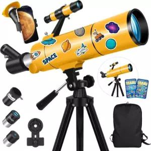 성인 및 어린이를 위한 MEZAA 망원경 천문학 초보자를 80mm 조리개 500mm 휴대용 굴절 삼각대 스티커 휴대폰 어댑터 백팩이 포함된 전문 여행용 천문
