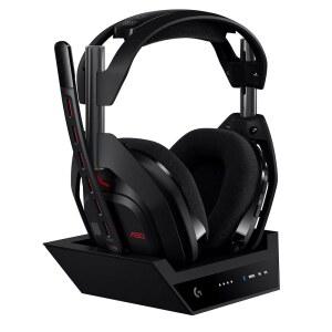 eAj G 아스트로 A50 멀티 플랫폼 무선 게임 헤드셋 + PS5 / Xbox / PC용 기지국: 플레이싱크 오디오 스위처, 16bit / 48kHz (콘솔), 24bit / 48kHz (PC), 24시간 배터리, 2.4GHz 및 BT - 블랙