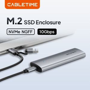 케이블타임 M2 SSD 인클로저 NVMe PCIE 박스 USB C 3.2 Gen2 10Gbps to 어댑터 (NVME NGFF SATA 디스크용)