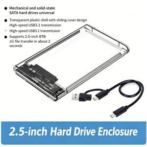2.5인치 SATA USB 3.0 투명 하드 드라이브 인클로저 툴리스 5Gbps HDD/SSD 케이스 8TB 지원