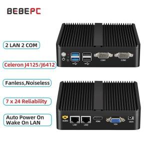 BEBEPC 팬리스 산업용 미니 컴퓨터 J6412 j4125 i5 4200U 듀얼 LAN RS232 Win10/11 프로 리눅스 우분투 와
