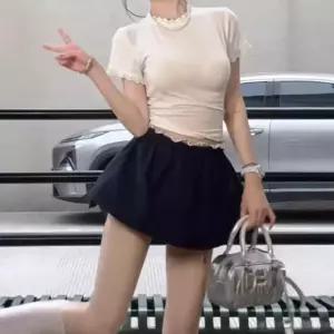 스커트 리넨 여자쉬폰스커트 포근포근 티셔츠+꽃봉오리 레이스 ible1