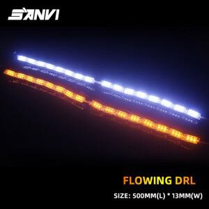 2pcs 유연한 자동차 동적 LED 주간 러닝 라이트 스트립 흰색 차례 신호 노란색 스트립 자동차 12V 헤드 라