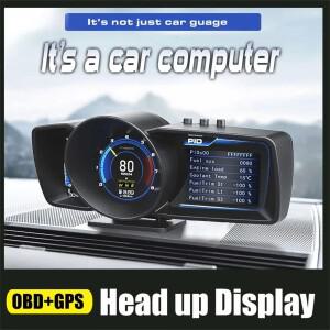 자동차 HUD 다기능 대시 보드 헤드 업 디스플레이 obd2 + gps 스마트 속도계 듀얼 스크린 물 및 오일 rpm
