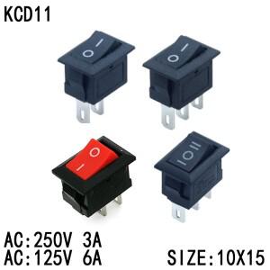 보트 자동차 스냅인 온 오프 로커 스위치 KCD11 푸시 버튼 SPST 2 핀 10x15mm 3A 250V 10 개