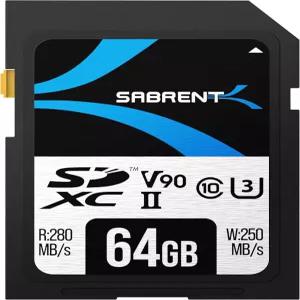 SABRENT 로켓 v90 64GB SD UHS-II 메모리 카드 R280MB/s SD-TL90-64GB