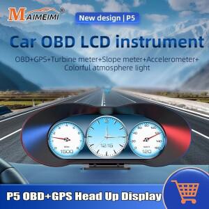 OBD2+GPS 차량 헤드업 디스플레이 P5 스마트 호환 HUD 터빈 가속도계 경사계 속도 오일 압력 수온 연료 RPM