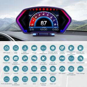자동차 OBD 미터 헤드업 디스플레이 OBD2+GPS 온보드 컴퓨터 다기능 속도계 게이지 수온 터보 액세서리 HUD