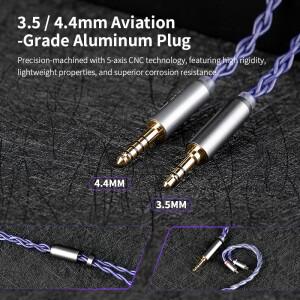 KBEAR 네온 iem 헤드폰 케이블 4 코어 고순도 OFC 쿼드 크로스 짠 구조 HiFi 3.5/4.4mm 밸런스드 교체 가능