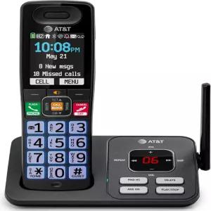 AT T DECT 6.0 무선 전화기 - 스마트 통화 차단기 블루투스 셀 연결 자동 응답기 2.4인치 컬러 디스플레이