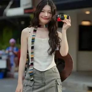 세군다 여자 캐주얼 여름 조끼 쁘띠 태국 탑 프렌치 민소매 끈 나시 DOS2
