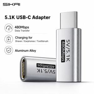 5.1K 저항기 USB C 남성-여성 어댑터 5V 타입 충전 컨버터 (면도기 트리머 헤드폰 팬 전동 드라이버용)