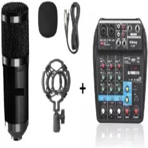 GGGUOJINN 마이크 스튜디오 믹서 세트 2 XLR 입력 USB Bt 에코 LED 디스플레이 케이블 홀더 스펀지 필터