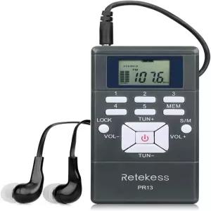 Retekess PR13 휴대용 FM 라디오 포켓 수신기 걷기 조깅 잔디 깎기 교회 투어 가이드(1팩)를 위한 이어폰