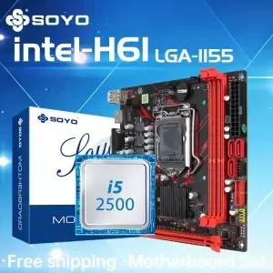 SOYO H6 게이밍 마더보드 키트(인텔 LGA55 C i5 2500 DDR3 메모리 M2 SATA 데스크탑 컴퓨터 구성품 포함)
