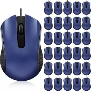 Bonuci 30팩 USB 유선 마우스 3버튼 컴퓨터 벌크 PC 데스크탑 노트북 사무실 학교 교실 사용 파란색