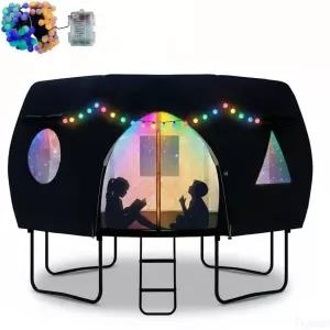 12FT 트램펄린 원형 텐트 전용 LED 조명이 있는 프레임 8 커브드 폴 커버 옥스포드 천 선쉐이드 찢어짐