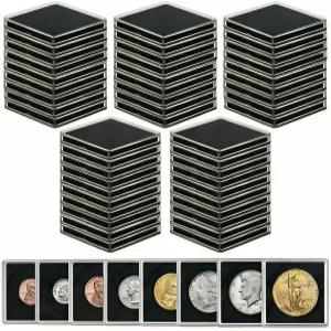 50장의 투명 스퀘어 코인 홀더와 8개의 조절 가능한 개스킷 17.5-40mm 아크릴 캡슐 은화 및 쿼터 수집가용