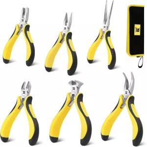 BOSI TOOLS 6피스 미니 플라이어 세트 니들 노즈 대각선 롱 벤트 엔드 커터 및 라인맨 수납 파우치 제작