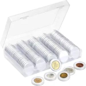 SPLF 100개 30mm 동전 캡슐 및 5가지 크기 17/19/21.5/25/27/29.5mm 흰색 보호 개스킷 홀더 케이스 수집