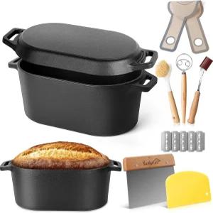빵 굽기용 타원형 더치 오븐 3.6qt 검은색 최대 1000개의 F 주철 로프 홈메이드 뚜껑 사워도우 팬